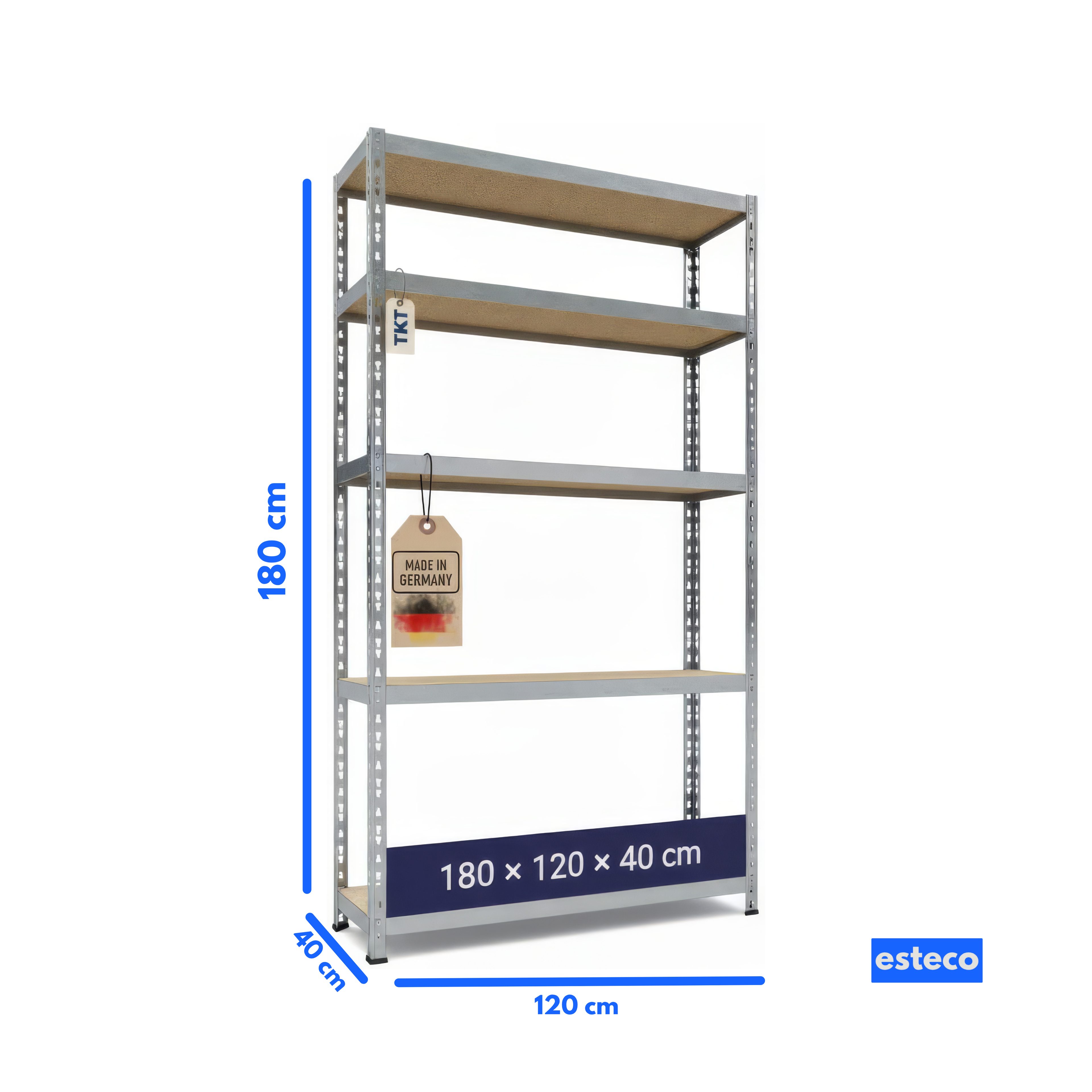TKT Work System Stellingkast – 180 x 90 x 40 cm | 5 Legborden | 150 kg per legbord
