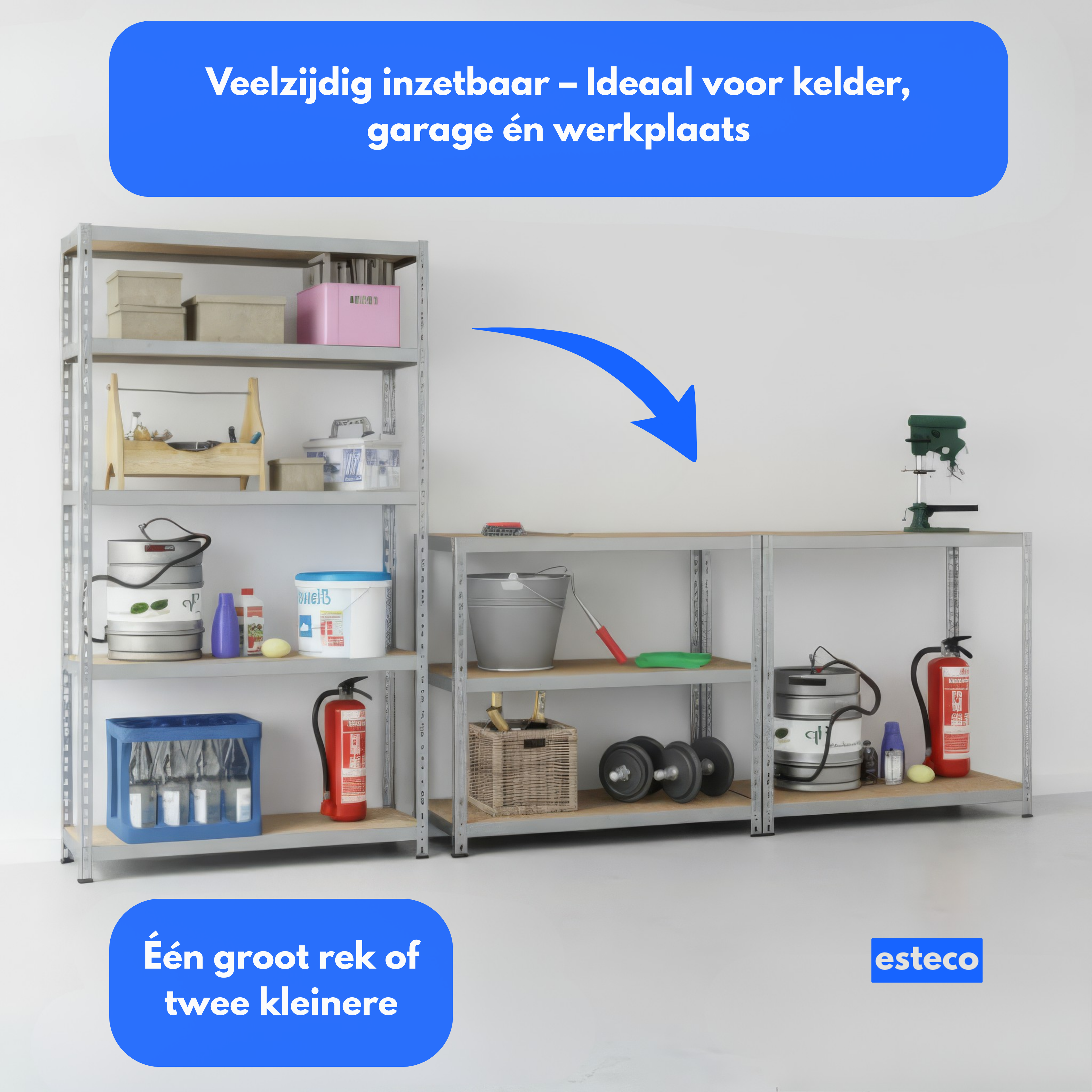 TKT Work System Stellingkast – 180 x 90 x 40 cm | 5 Legborden | 150 kg per legbord